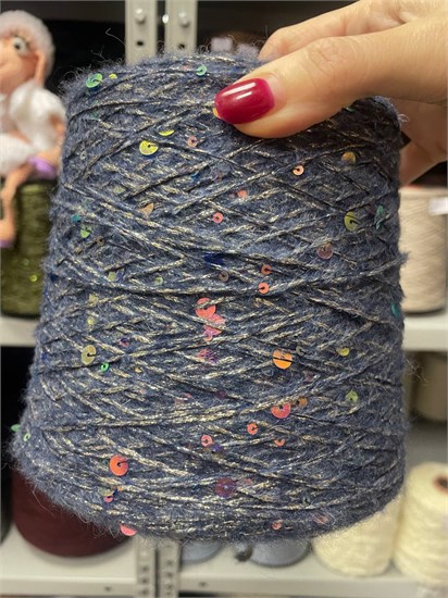 Синяя пряжа с пайетками SPECCHIO GG Filati Меринос (60%) Шелк (25%) Полиамид (15%) 3165