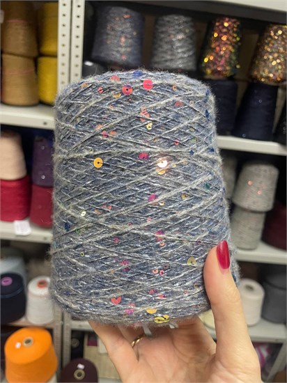 Серо-голубая пряжа с пайетками SPECCHIO GG Filati Меринос (60%) Шелк (25%) Полиамид (15%) 3168