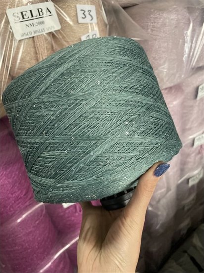 Lino Paillettes  85% лен 15% па плюс пайетки  450м/100г Бирюза полынь BOT_5107