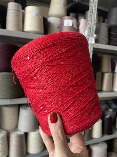 Cotton Paillettes 96% Хлопок, 4% пайетки  Полиэстер 450м/100г Красный BOT_5047